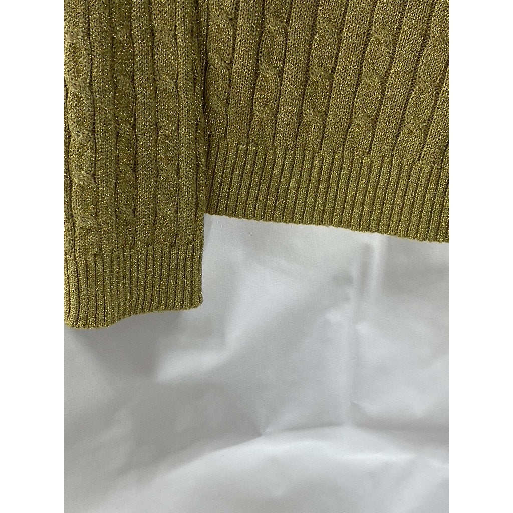LAUREN RALPH LAUREN Women's Brown Metallic Silk-Blend Cable Knit Sweater SZ L