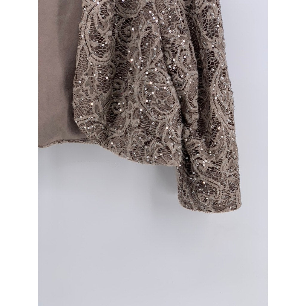 R&M RICHARDS Women's Plus Beige Sequin Embellished Lace 3/4 Sleeve Shawl SZ 18W