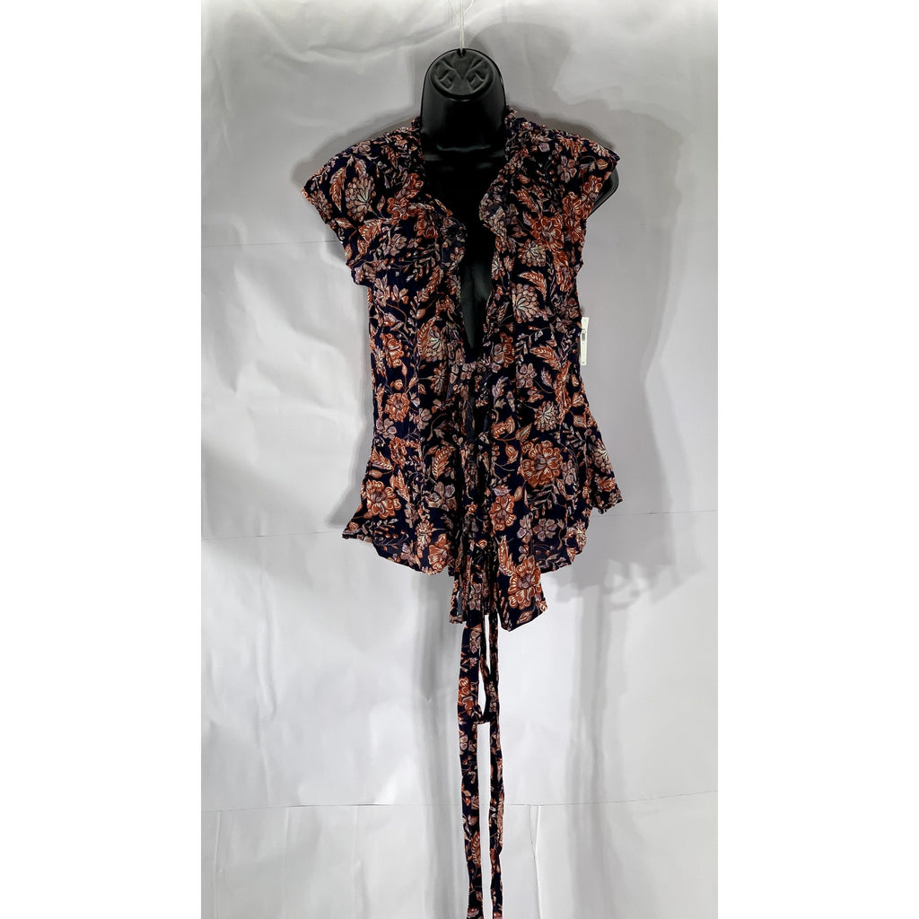 OLD NAVY Women's Navy Floral Ruffle Short Sleeve Wrap Top SZ S