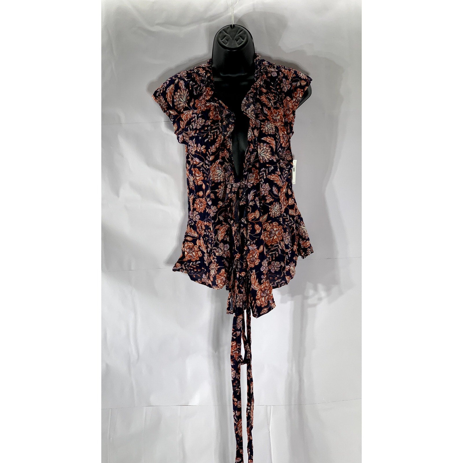 OLD NAVY Women's Navy Floral Ruffle Short Sleeve Wrap Top SZ S