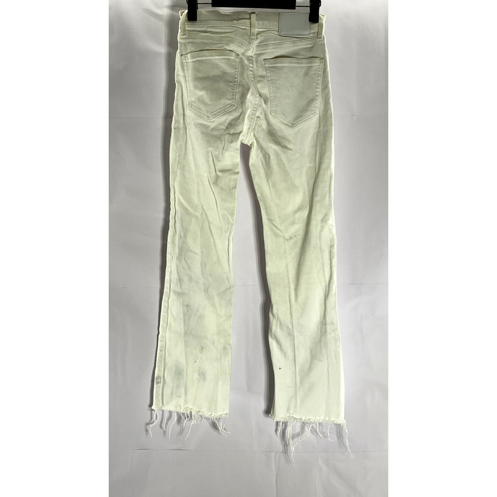 DENIM FORUM Women's White Button-Fly High-Rise The Bailey Crop Flare Jean SZ 24