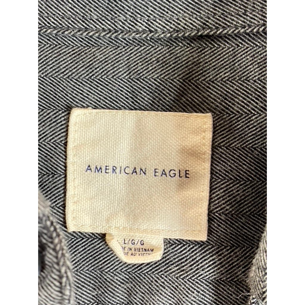 AMERICAN EAGLE Men's Charcoal Herringbone Button-Up Long Sleeve Shirt SZ L