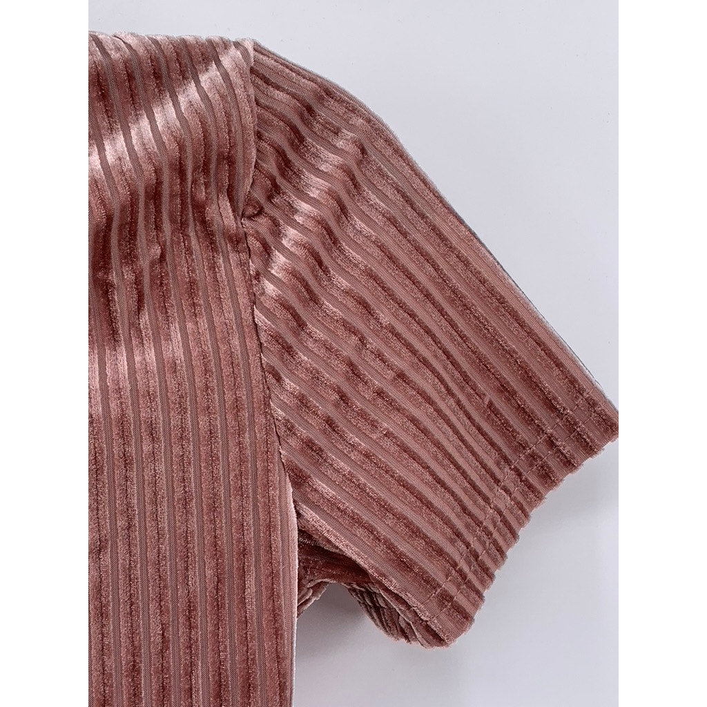 SHEIN Women's Pink Rib Velvet Crewneck Short Sleeve Top SZ 4