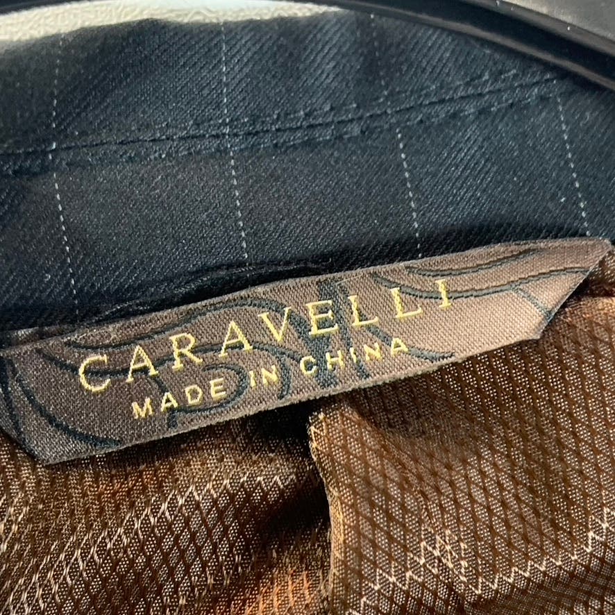 CARAVELLI Men's Black Pinstripe Three-Button Suit Jacket SZ 44S