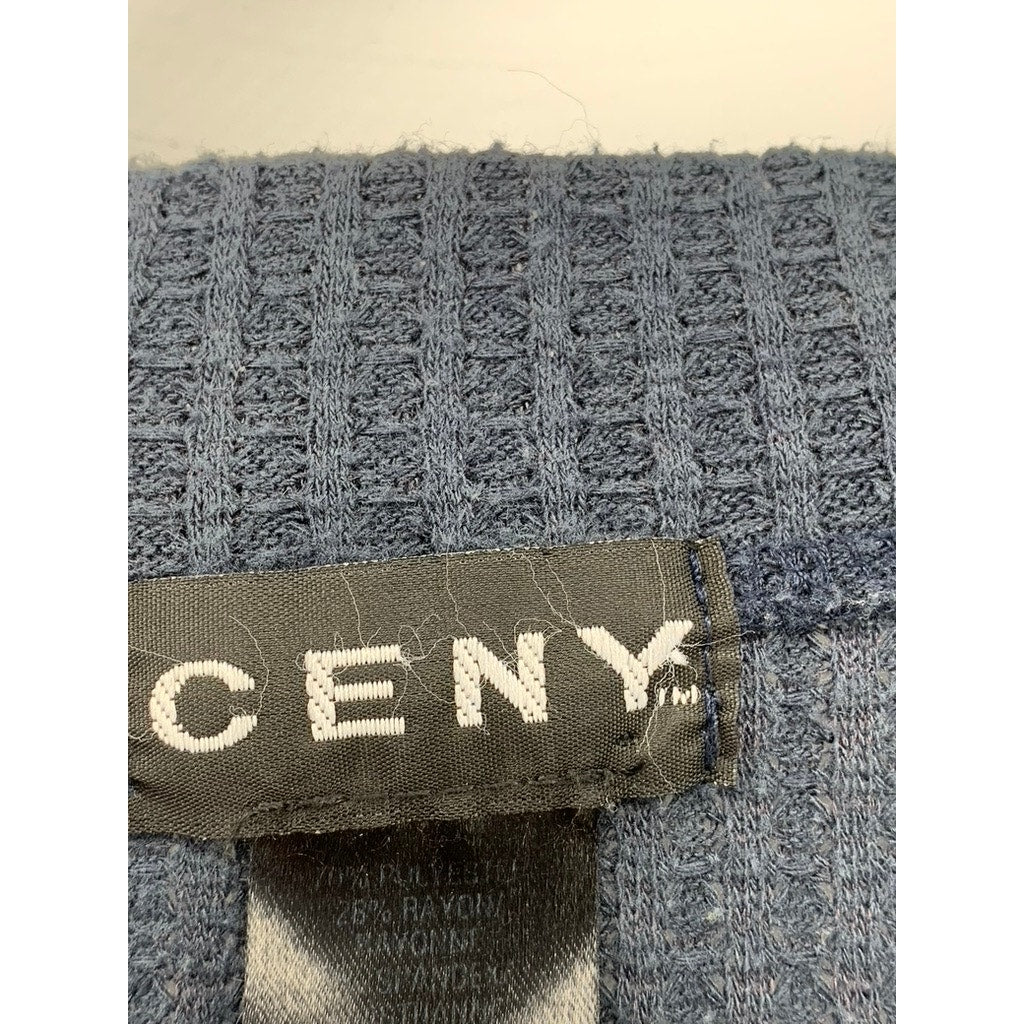 CENY Women's Navy-White Colorblock V-Neck Long Sleeve Waffle Knit Top SZ L