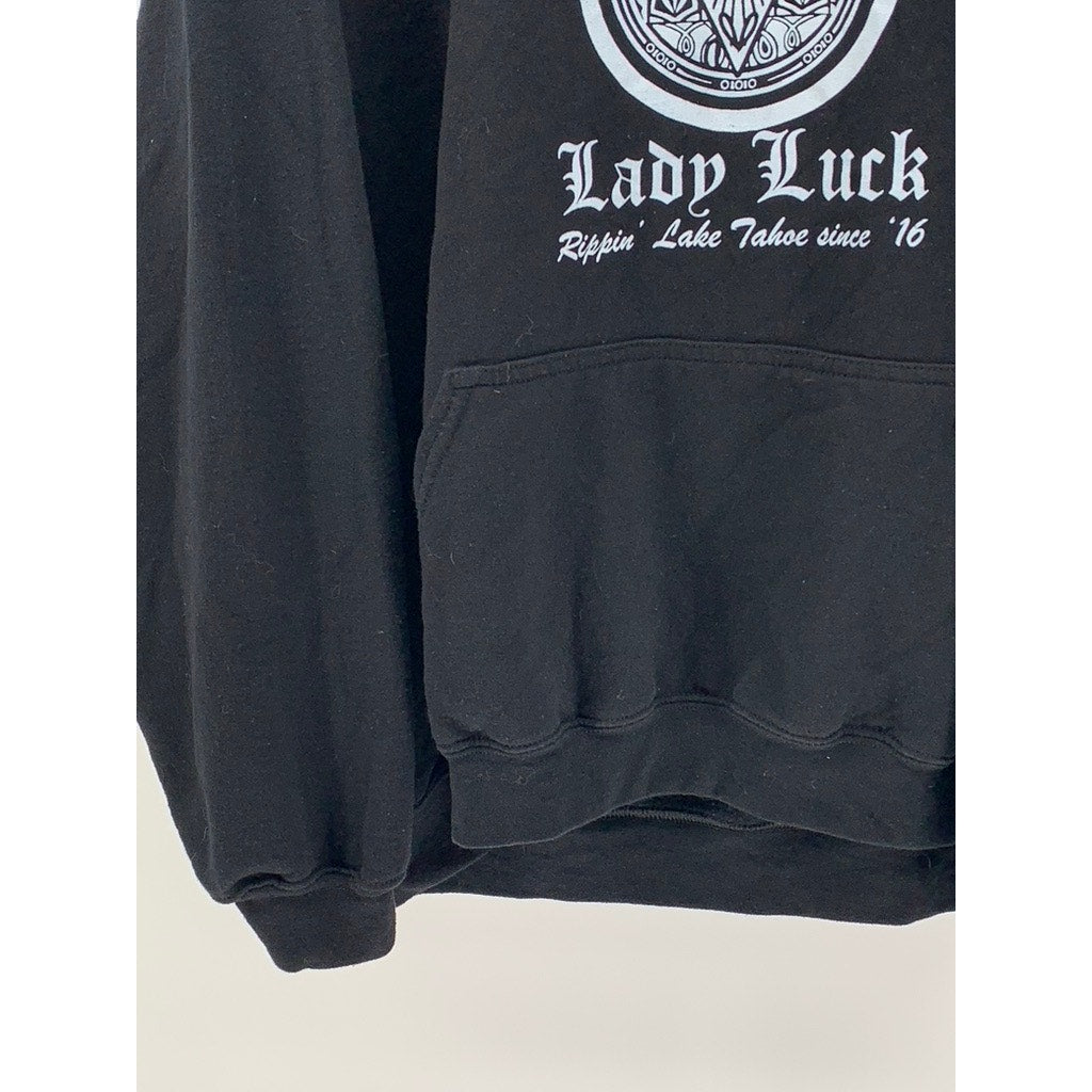 GILDAN Unisex Black-White Lady Luck Graphic Hoodie SZ 2XL