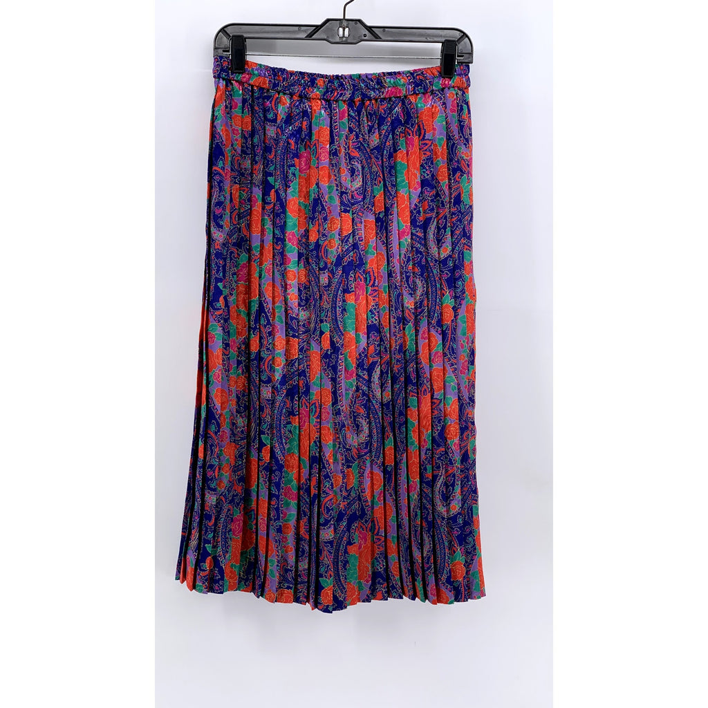 UNBRANDED Women's Purple-Orange Printed Pleated Maxi Skirt SZ L