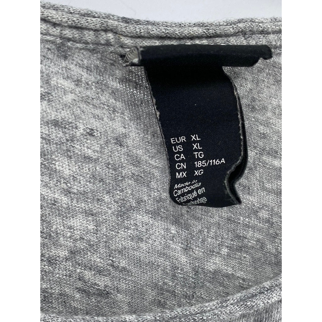 H&M Women's Gray Cotton-Linen Scoop-Neck Relaxed Fit Long Sleeve Casual Top SZXL