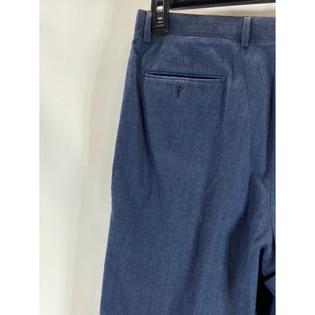 PAUL FREDRICK Men's Navy Cotton Stretch Classic-Fit Pleated Cuffed-Hem Pant SZ35