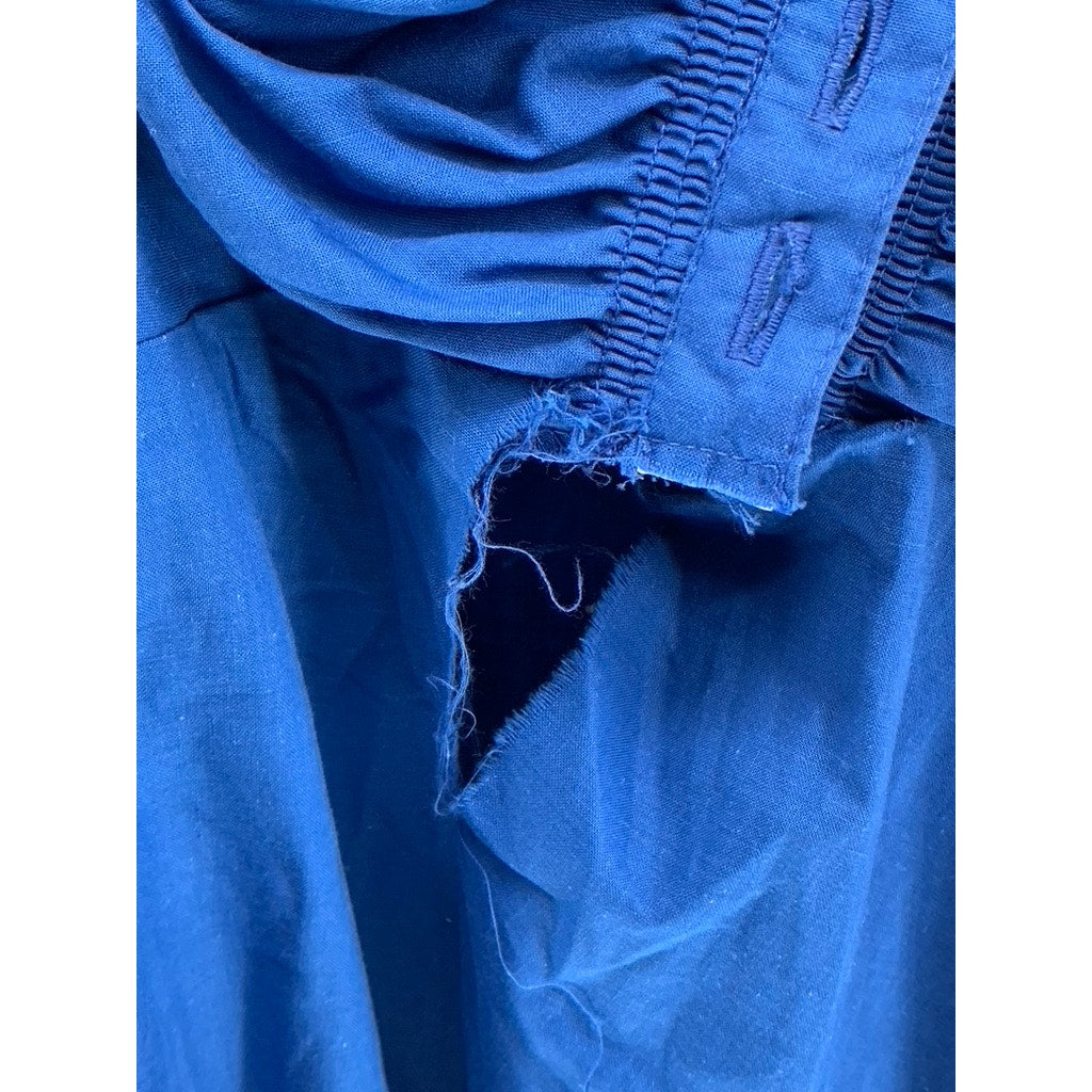 UNBRANDED Women's Vintage 80's Royal Blue Side-Button Long Puff Sleeve Dress SZM