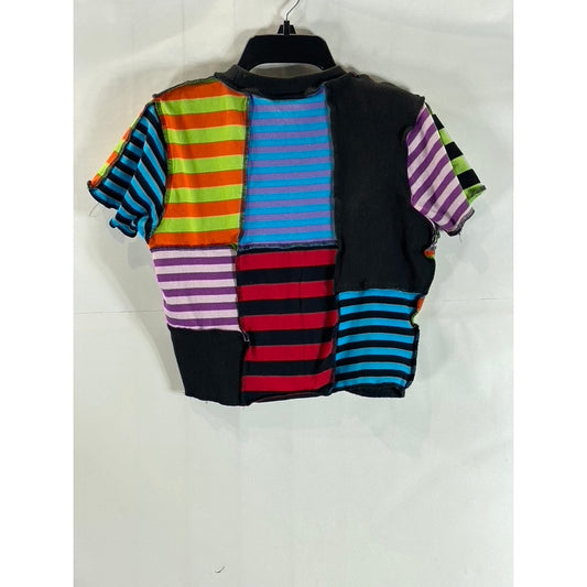 THE RAGGED PRIEST Women's Black Multicolor Breaker Patchwork Crop Top SZ M