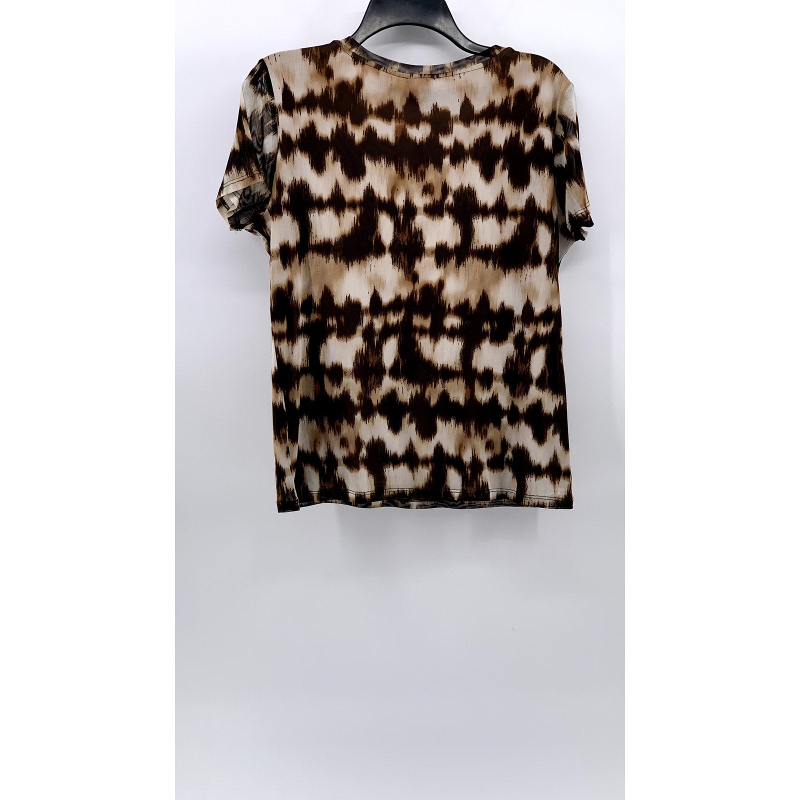 CALVIN KLEIN Women's Brown-Black Abstract Print Short Sleeve Crewneck Top M