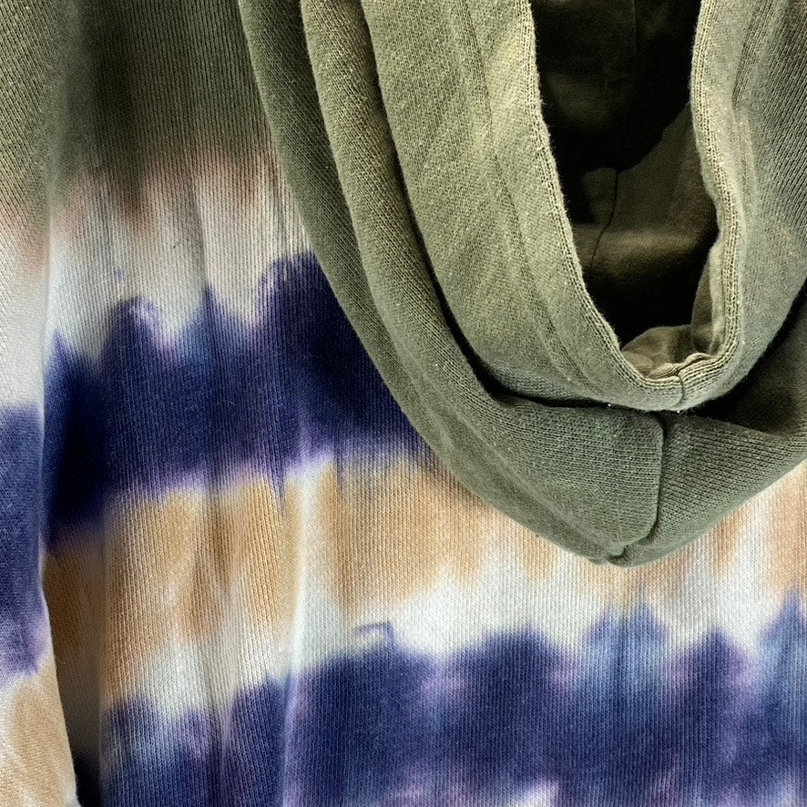 AERIE Women's Green Tie-Dye Quarter-Zip Hooded Cropped Pullover Sweater SZ M