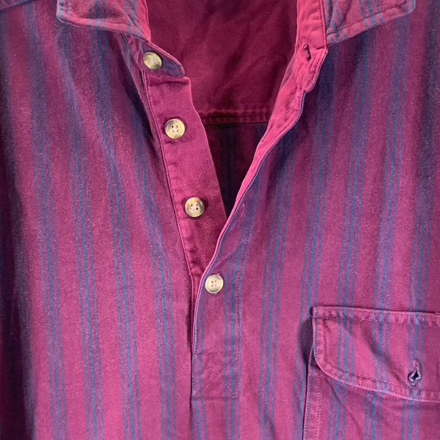 EDDIE BAUER Outdoor Outfitters Men's Wine Striped Vintage Long Sleeve Polo SZ XL