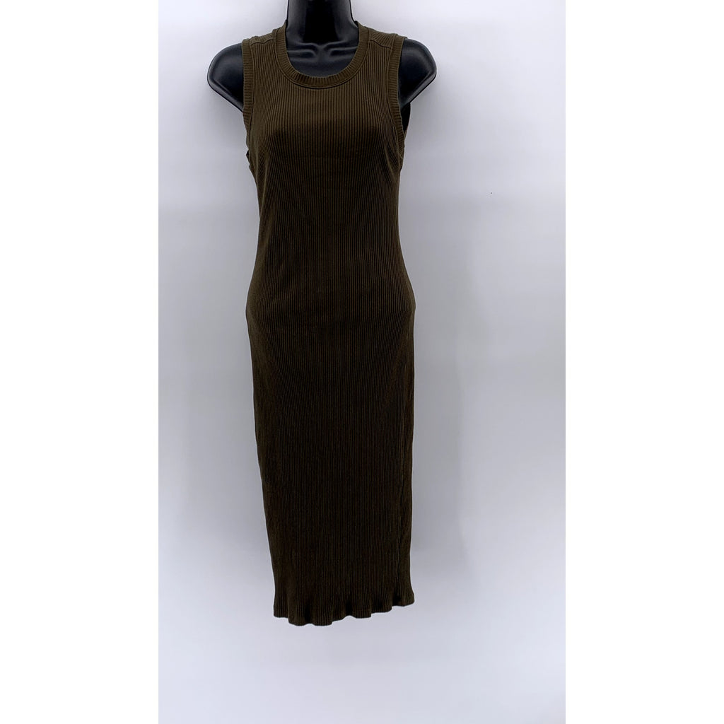 BLQ Women's Olive Green Crewneck Ribbed Sleeveless Heavyweight Maxi Dress SZ S