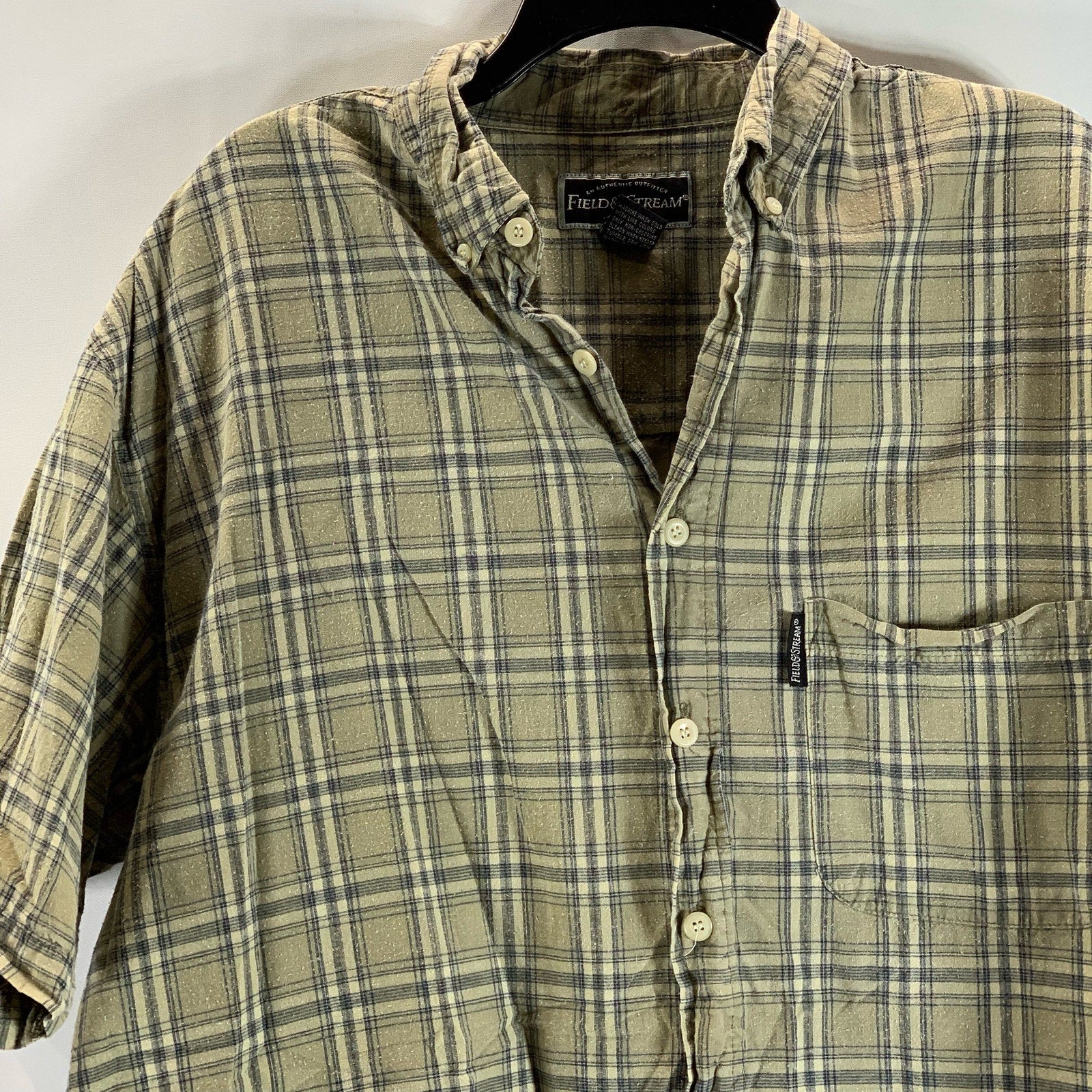 FIELD & STREAM Men's Tan Plaid Regular-Fit Button-Up Short Sleeve Shirt SZ L