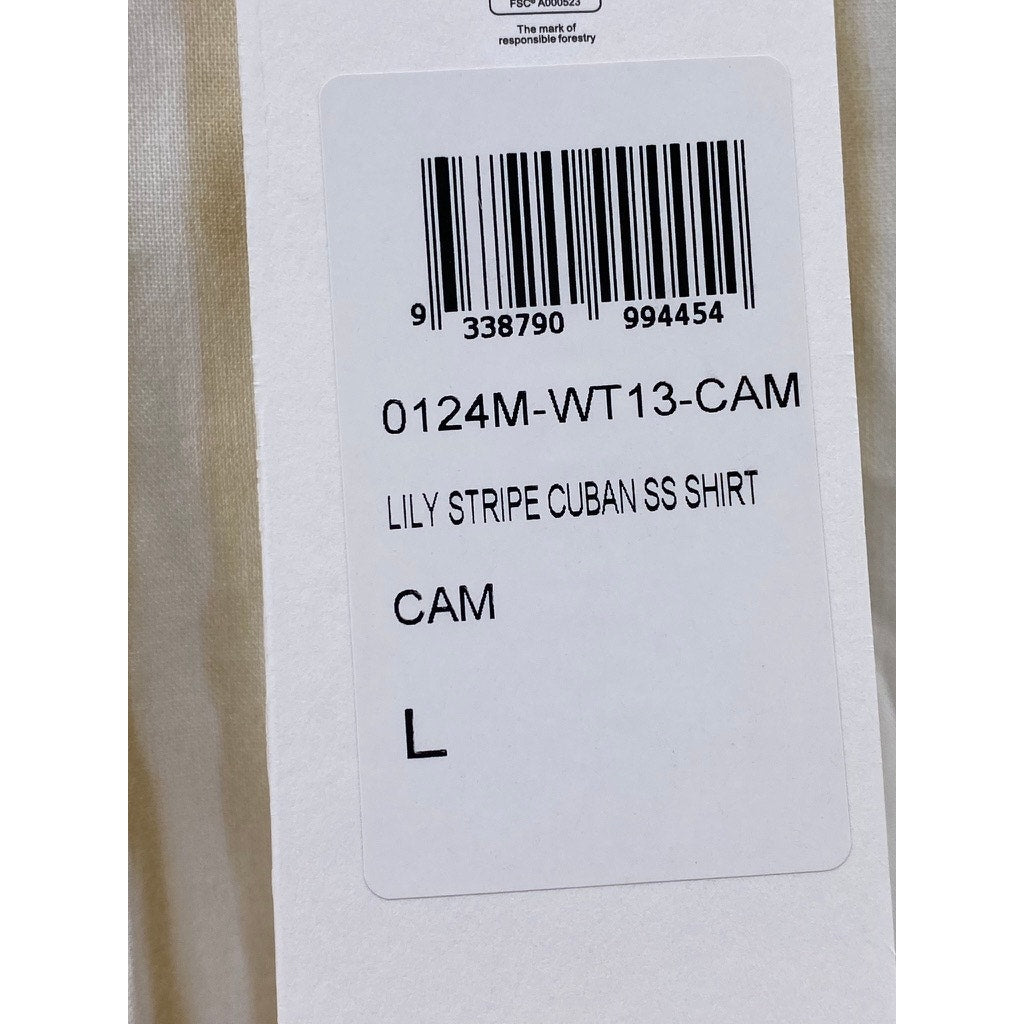 RHYTHM Men’s Camel Lily Stripes Cuban Button-Up Short Sleeve Shirt SZ L