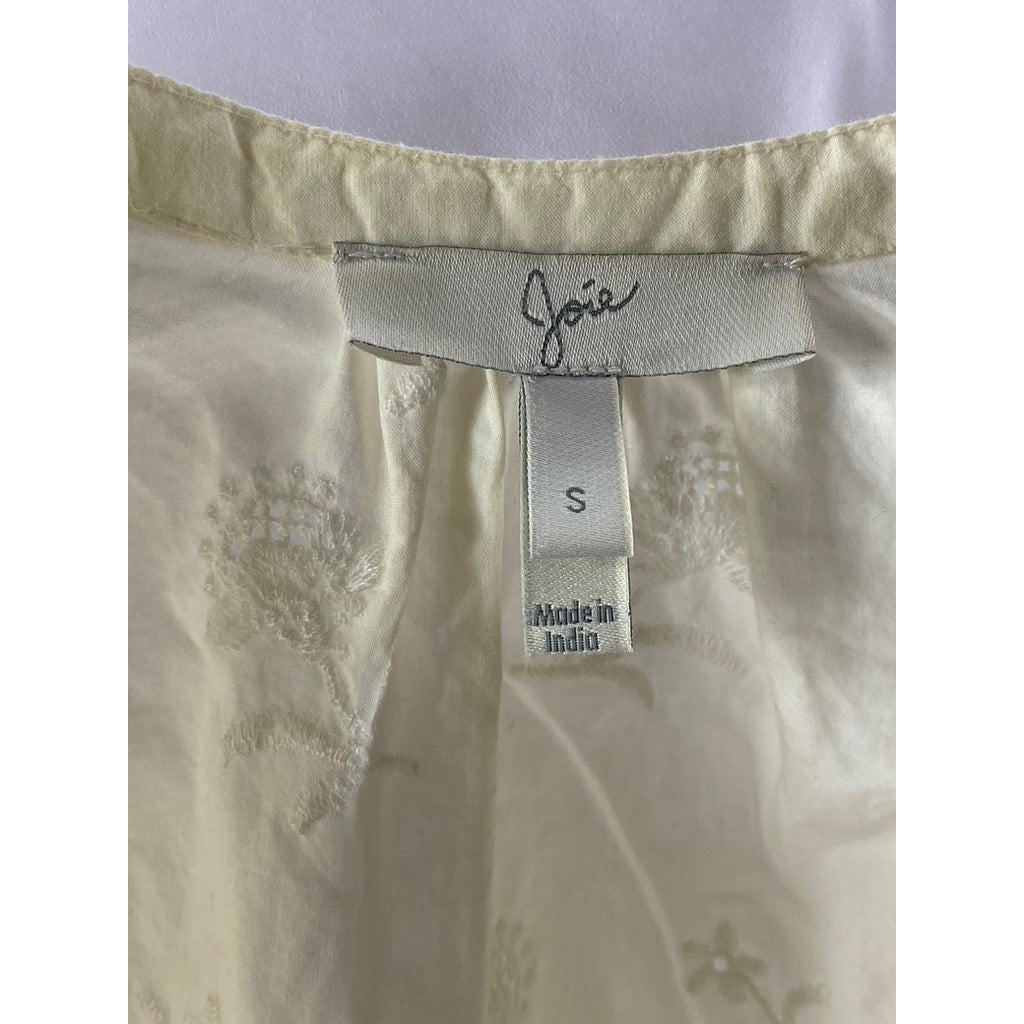 JOIE Women's White Embroidered Floral Faux-Pearl Button-Up Long Sleeve Top SZ S
