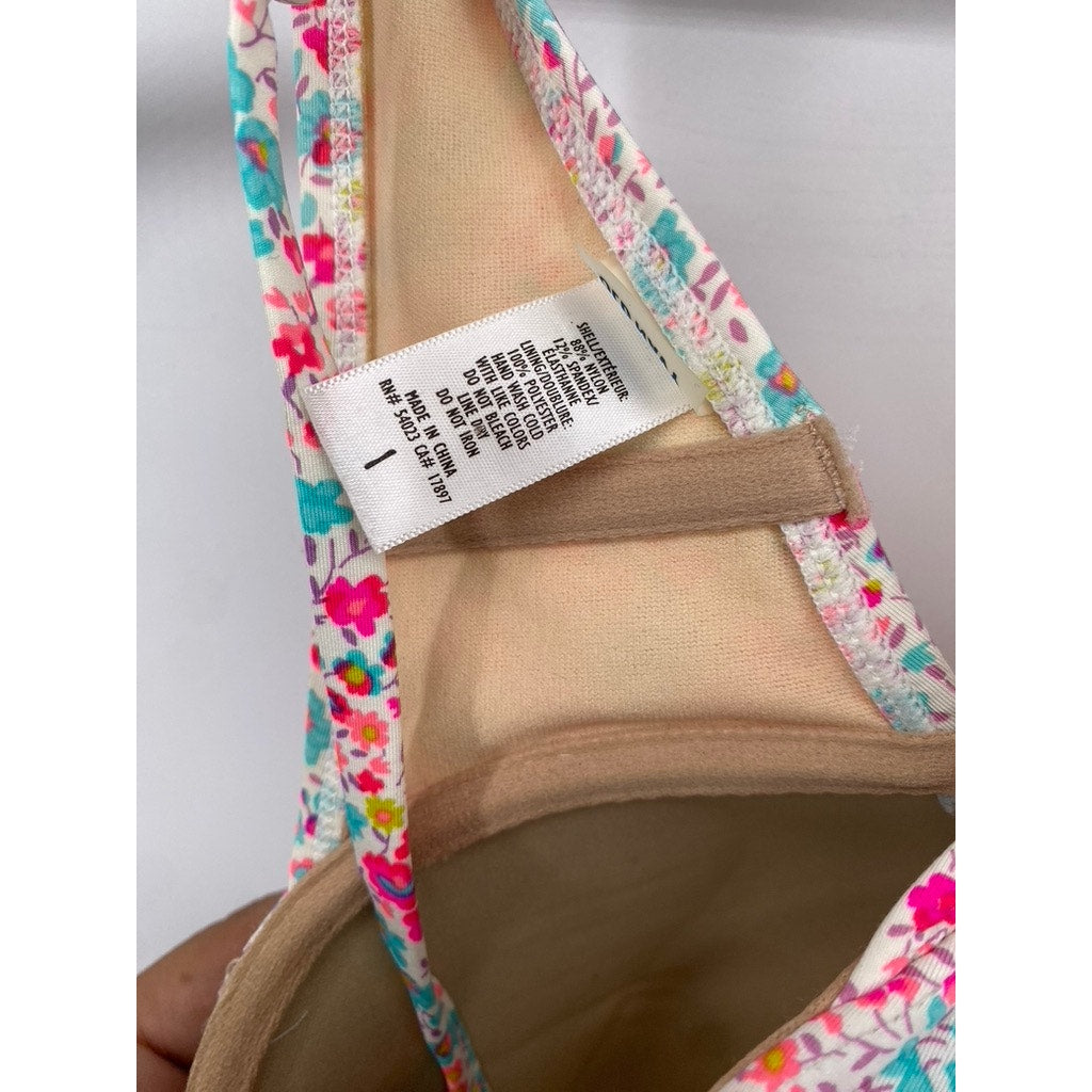 UNBRANDED Women's Pink Floral Print Halter Swim Top SZ 1