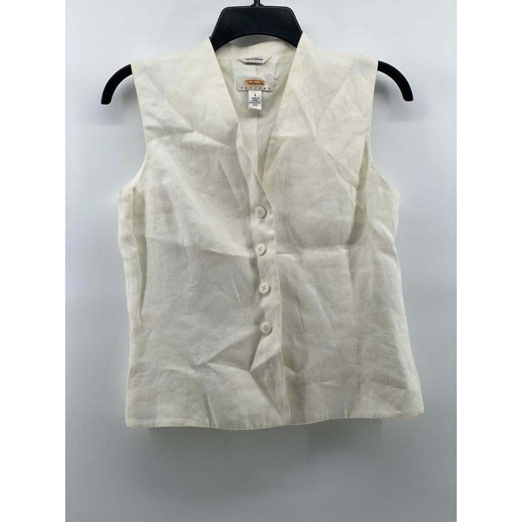 TALBOTS Women's Petite White Linen Button-Up V-Neck Lightweight Vest Top SZ 6P
