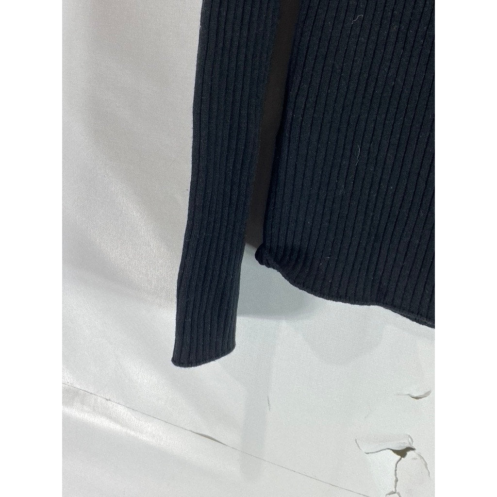 UNIQLO Women's Black Ribbed Crewneck Long Sleeve Top SZ M