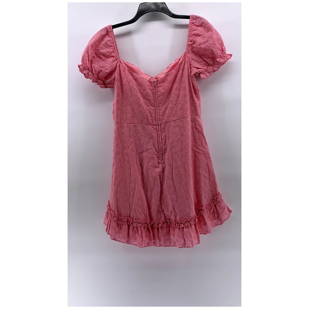 B.DARLIN Women's Bubblegum Pink Puff-Short Sleeve Ruffle Mini Dress SZ 11/12
