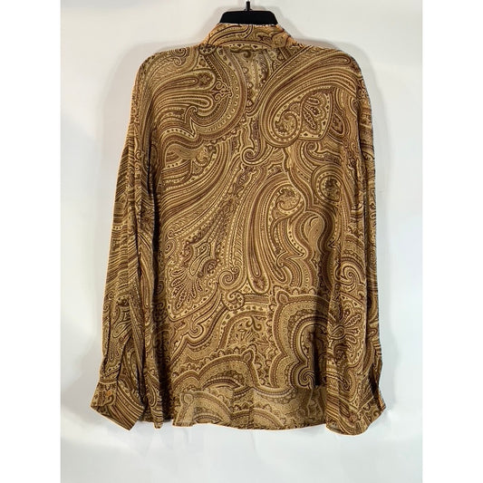 EMANUEL EMANUEL UNGARO Women's Brown Paisley Print Button-Up Sheer Top SZ16/EU40