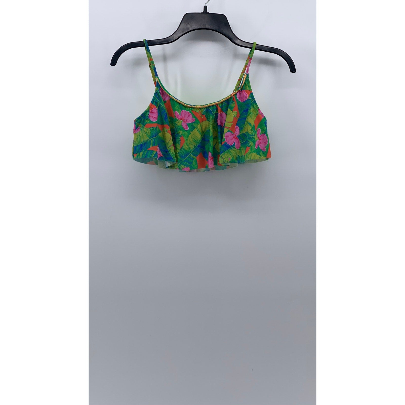 FARM Women's Floral Ruffle Spaghetti Strap Scoop Neck Bikini Top SZ M