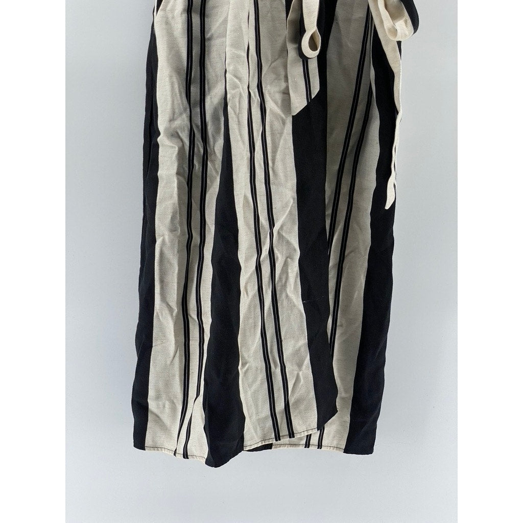 TOPSHOP Women's Black-Beige Striped Short Sleeve Knee-Length Wrap Dress SZ 6