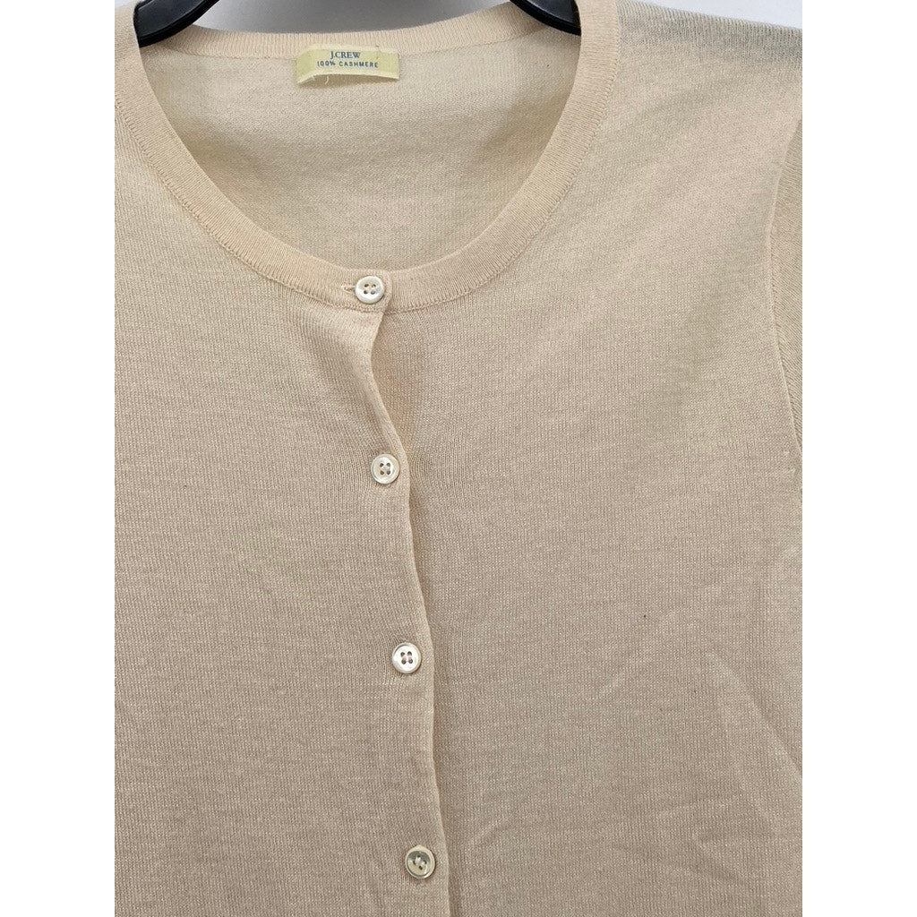 J.CREW Women's Beige Knit Crewneck Button-Up Long Sleeve Cashmere Cardigan SZ S