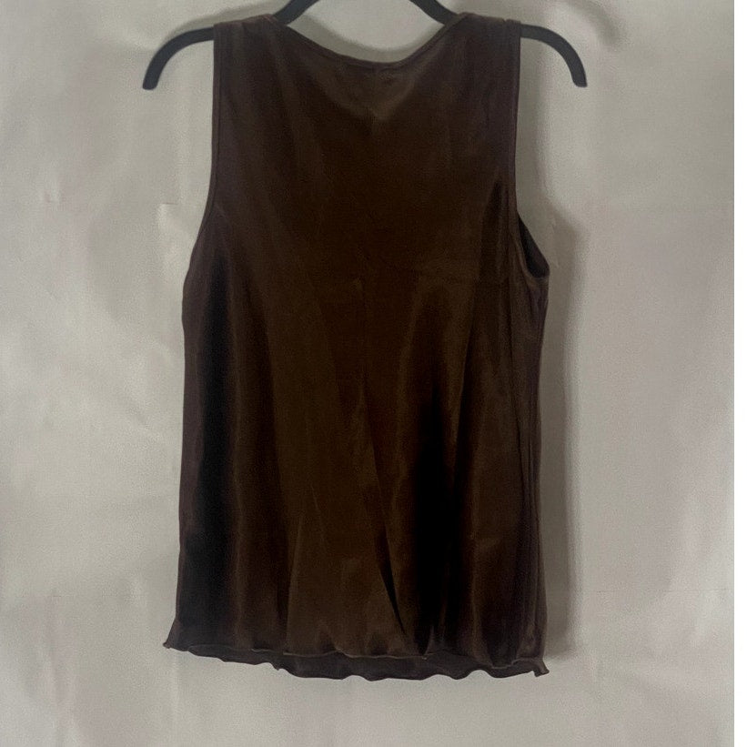 NICOLE MILLER New York Women's Brown Satin Hardware Sleeve Cowl Neck Top SZ S