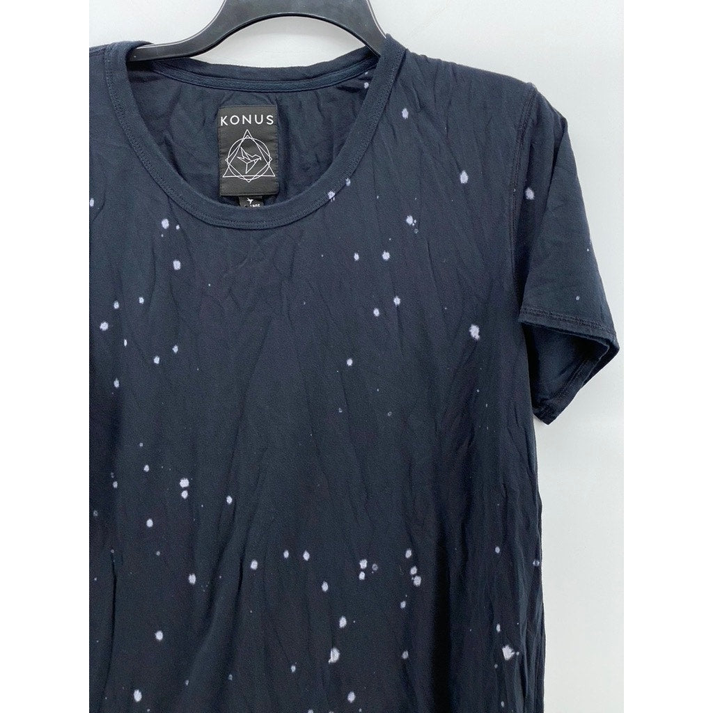 KONUS Men's Black Speckle Print Scoop-Neck Short Sleeve Casual T-Shirt SZ XL