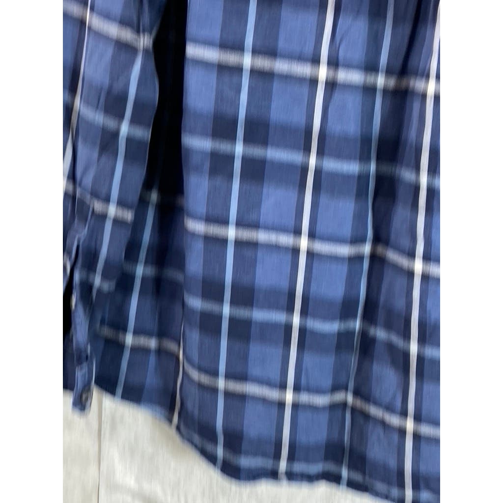 EDDIE BAUER Men's Tall Blue Plaid Classic-Fit Button-Up Long Sleeve Shirt SZ L/T