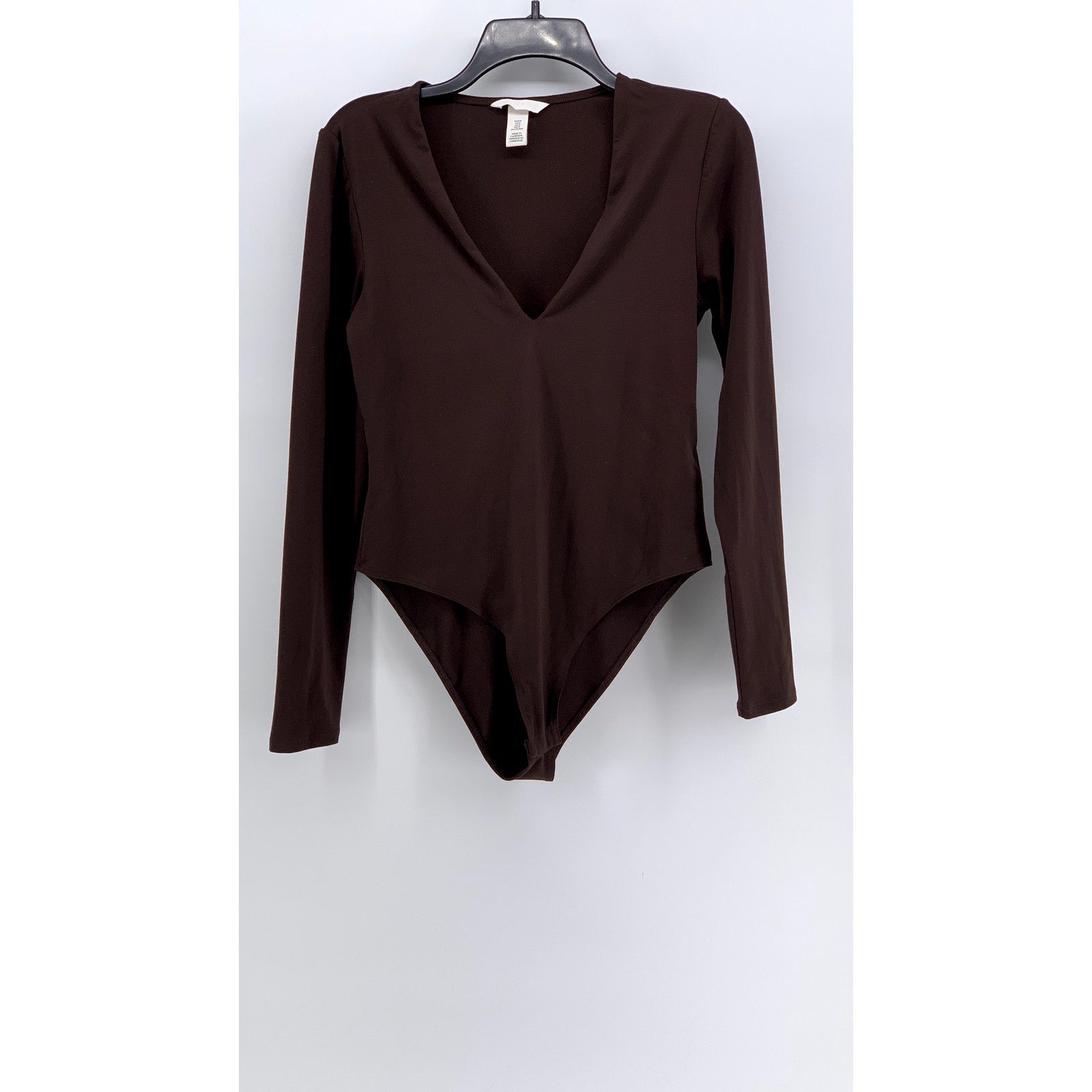 H&M Women's Brown Solid V-Neck Long Sleeve Bodysuit SZ M