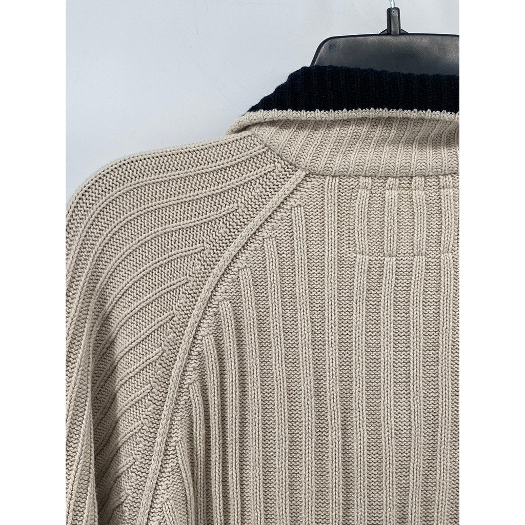 NÁUTICA JEANS CO. Men’s Vintage Beige Ribbed Quarter-Zip Knit Sweater SZ XXL