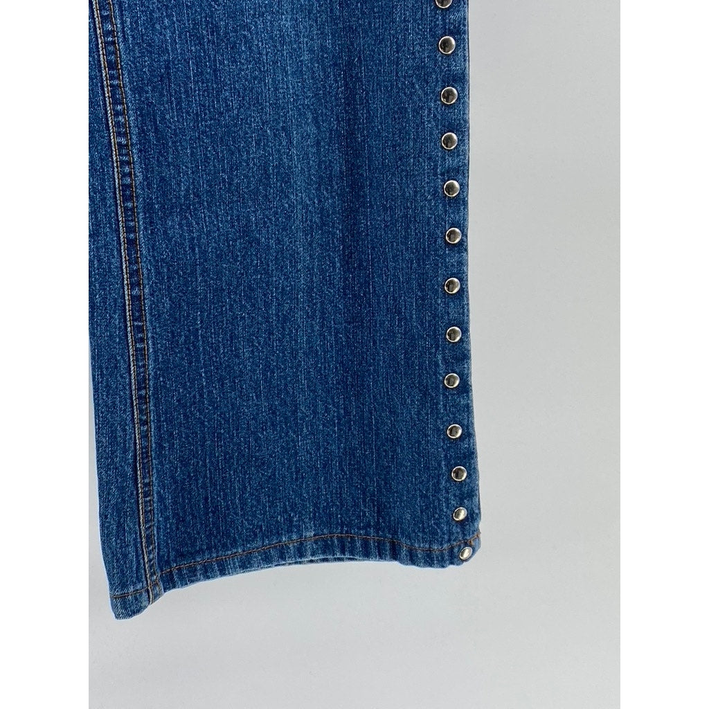 NO EXCUSES Women's Medium Blue Studded Side Five-Pocket Wide-Leg Jeans SZ 11/12