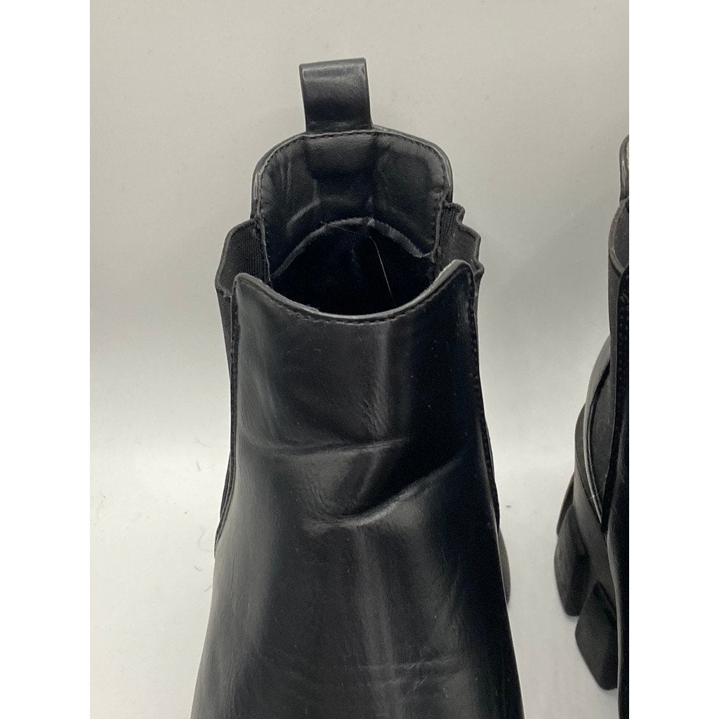 ASOS Women's Black Faux-Leather Lug-Sole Round-Toe Chelsea Ankle Boots SZ 6