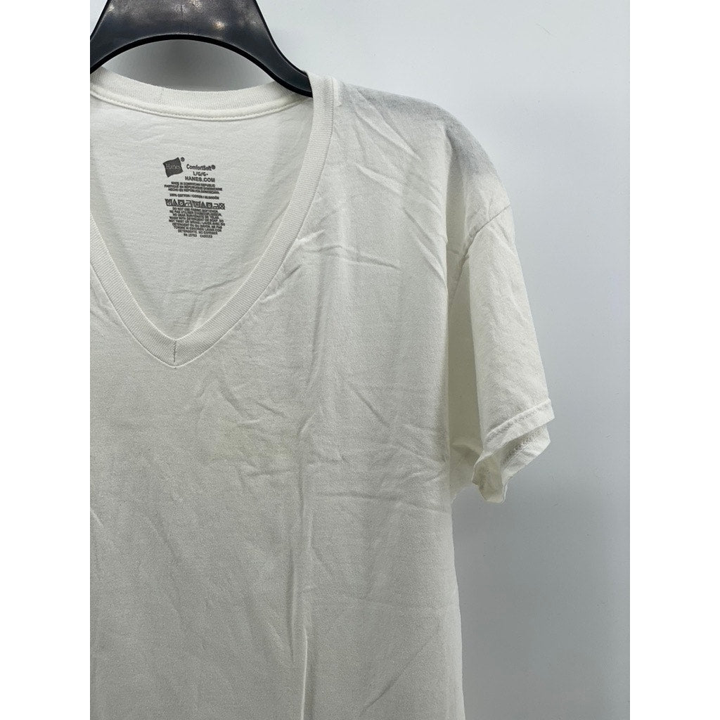 HANES Men's White V-Neck Short Sleeve Casual Underlayer T-Shirt SZ M