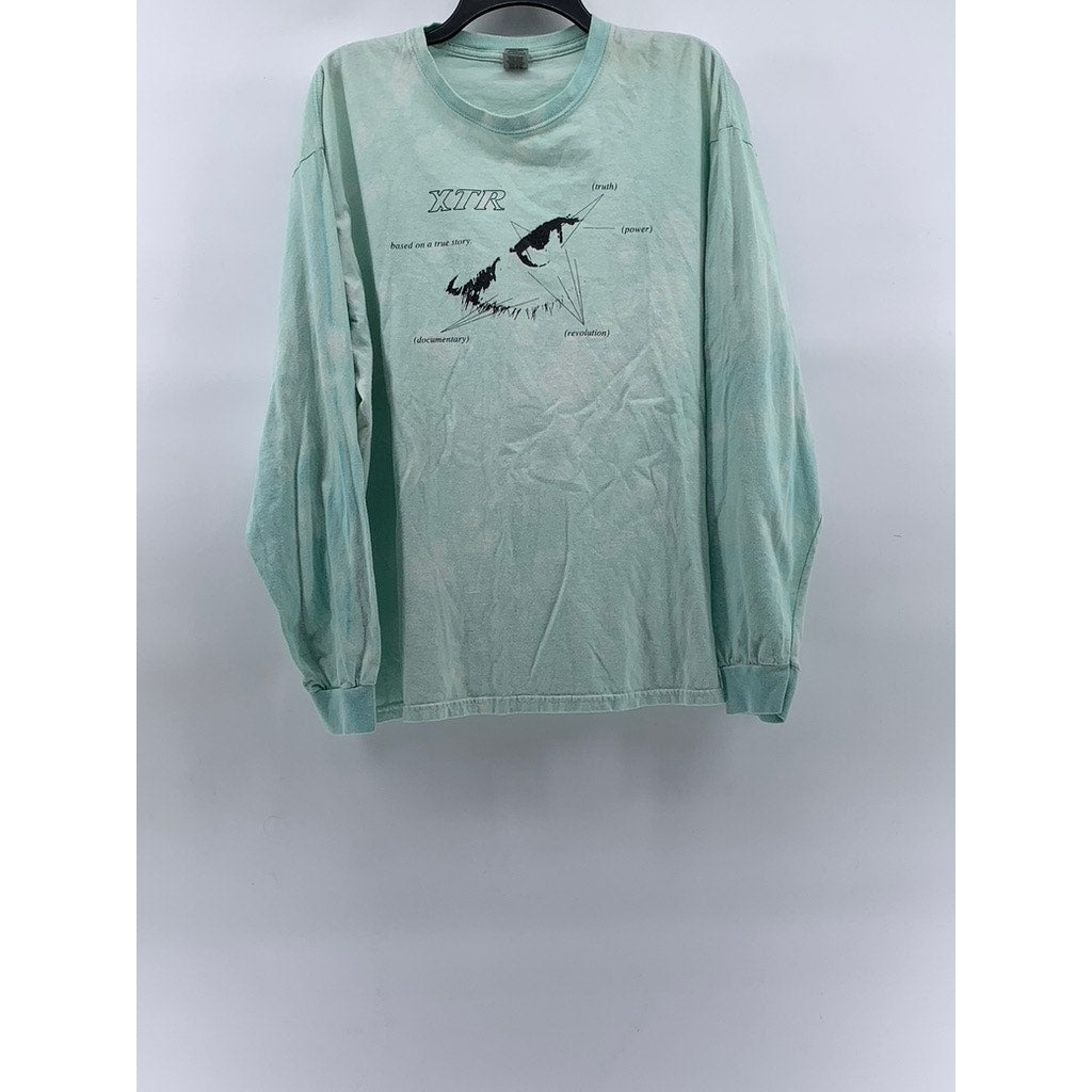 Men's Light Blue Tie-Dye Graphic Crewneck Cotton Long Sleeve Casual T-Shirt SZXL