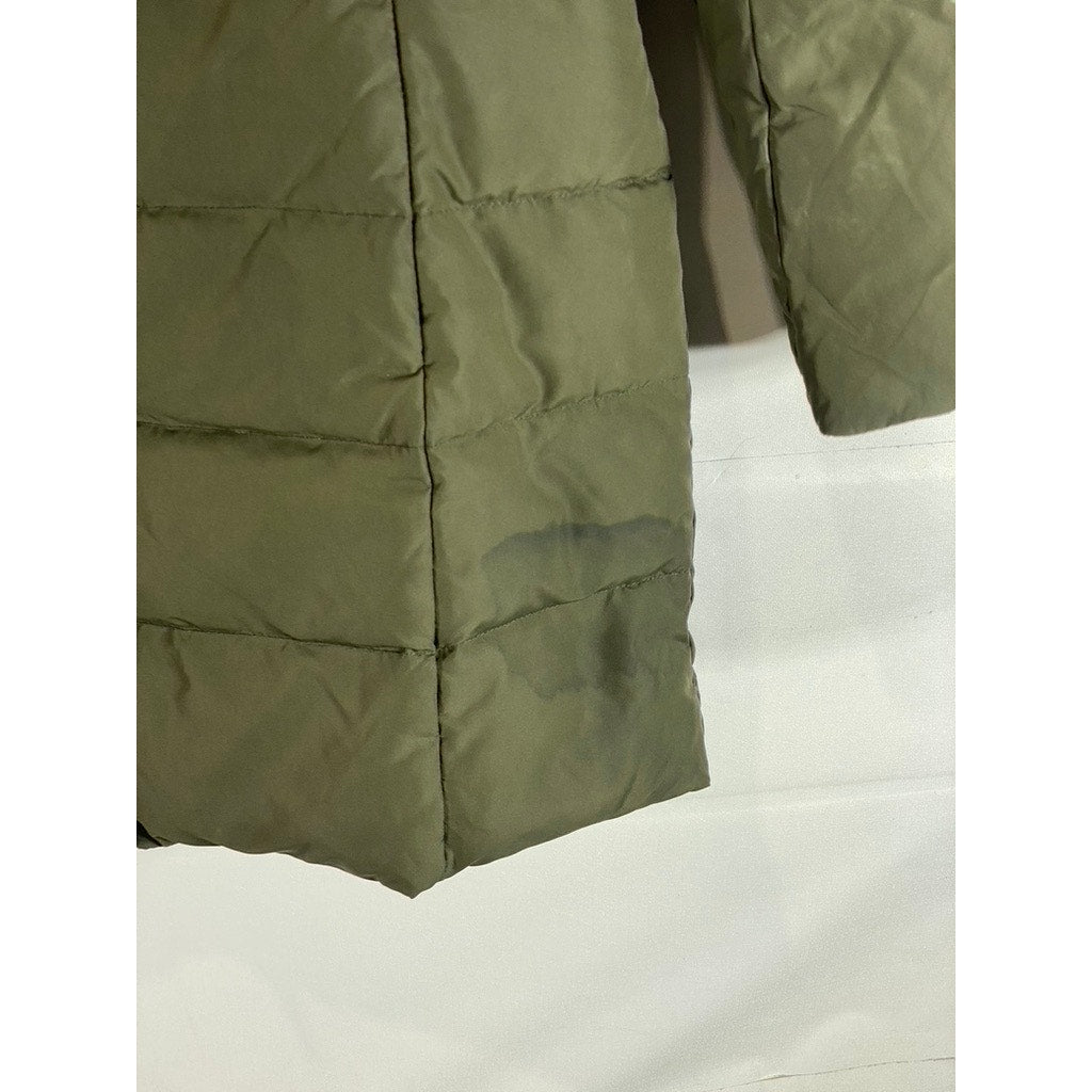 ELLEN TRACY Women's Olive Full-Zip Snap-Button Stand Collar Puffer Jacket SZ S