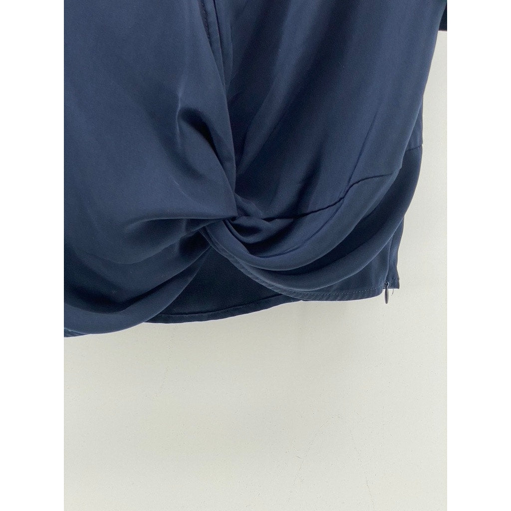 POMELO Women’s Navy Blue Front Knot Short Sleeve Crop Top SZ L