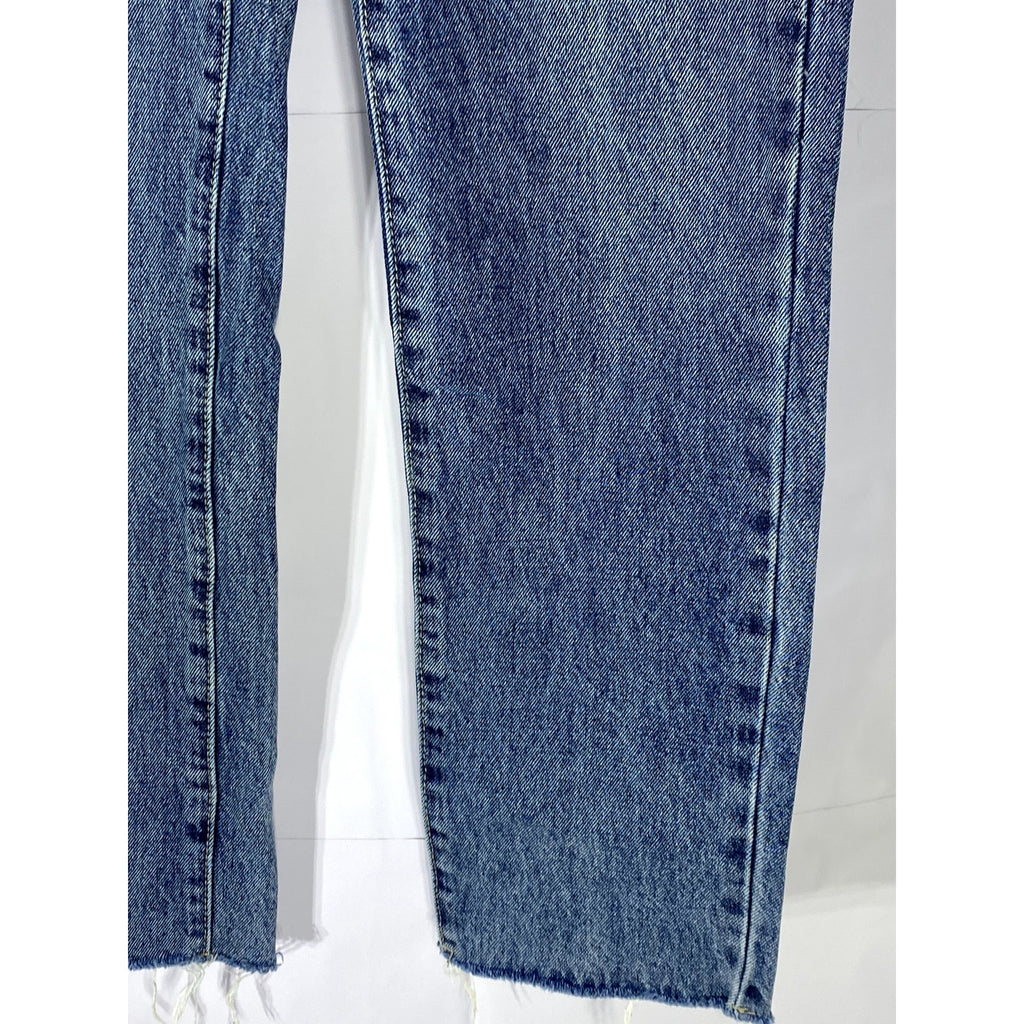 SUPERDOWN Women's Dark Blue Denim Raw Hem Straight-Leg Five-Pocket Jean SZ 26
