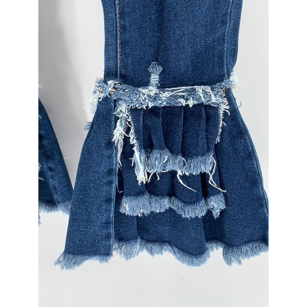 AMERICAN BAZI Women's Blue Denim Y2K Streetwear Distressed High-Rise Jeans SZ 26