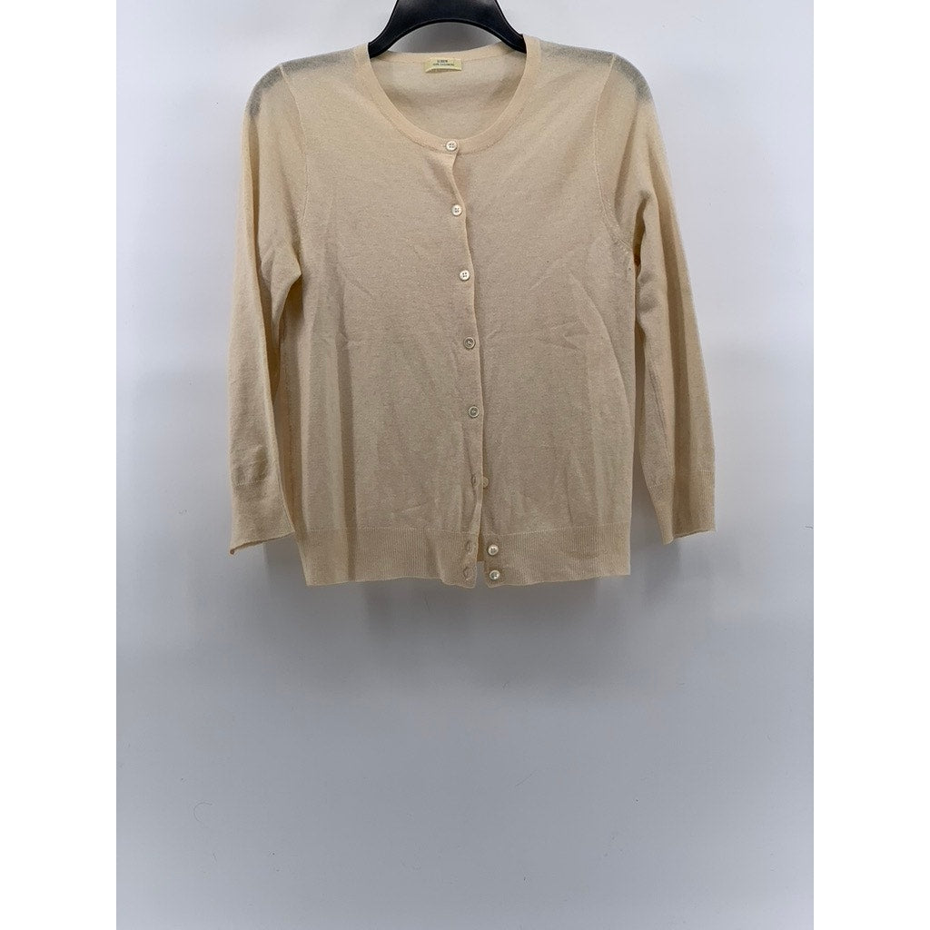 J.CREW Women's Beige Knit Crewneck Button-Up Long Sleeve Cashmere Cardigan SZ S