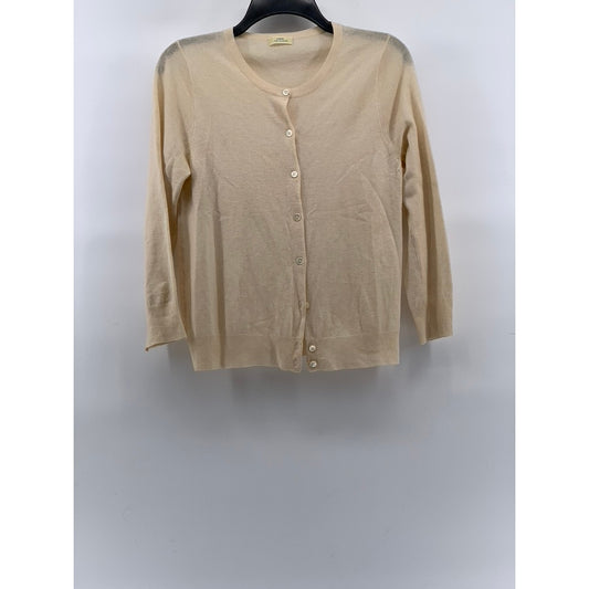 J.CREW Women's Beige Knit Crewneck Button-Up Long Sleeve Cashmere Cardigan SZ S