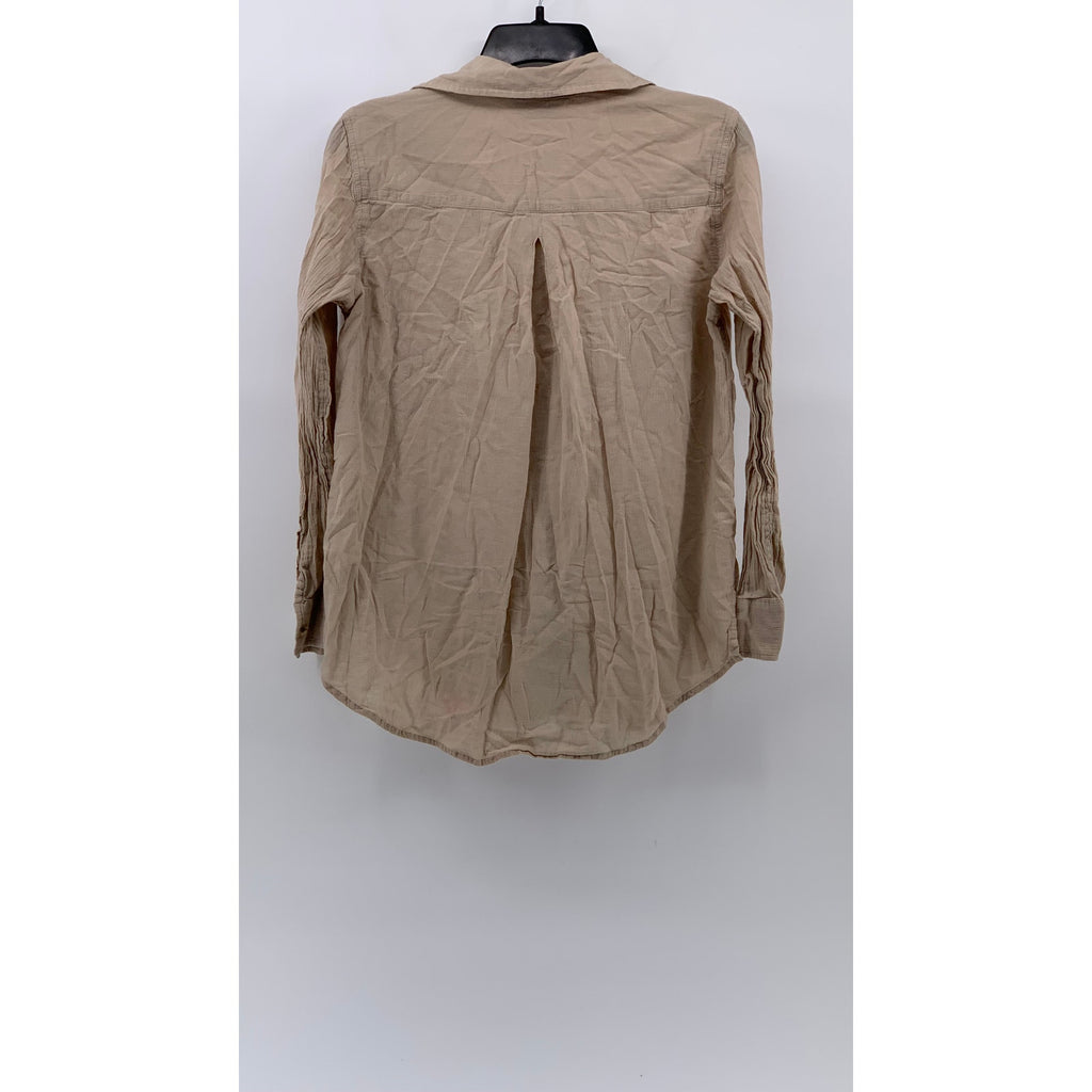 CLUB MONACO Women's Beige Button-Up Long Sleeve Regular-Fit Shirt SZ XS
