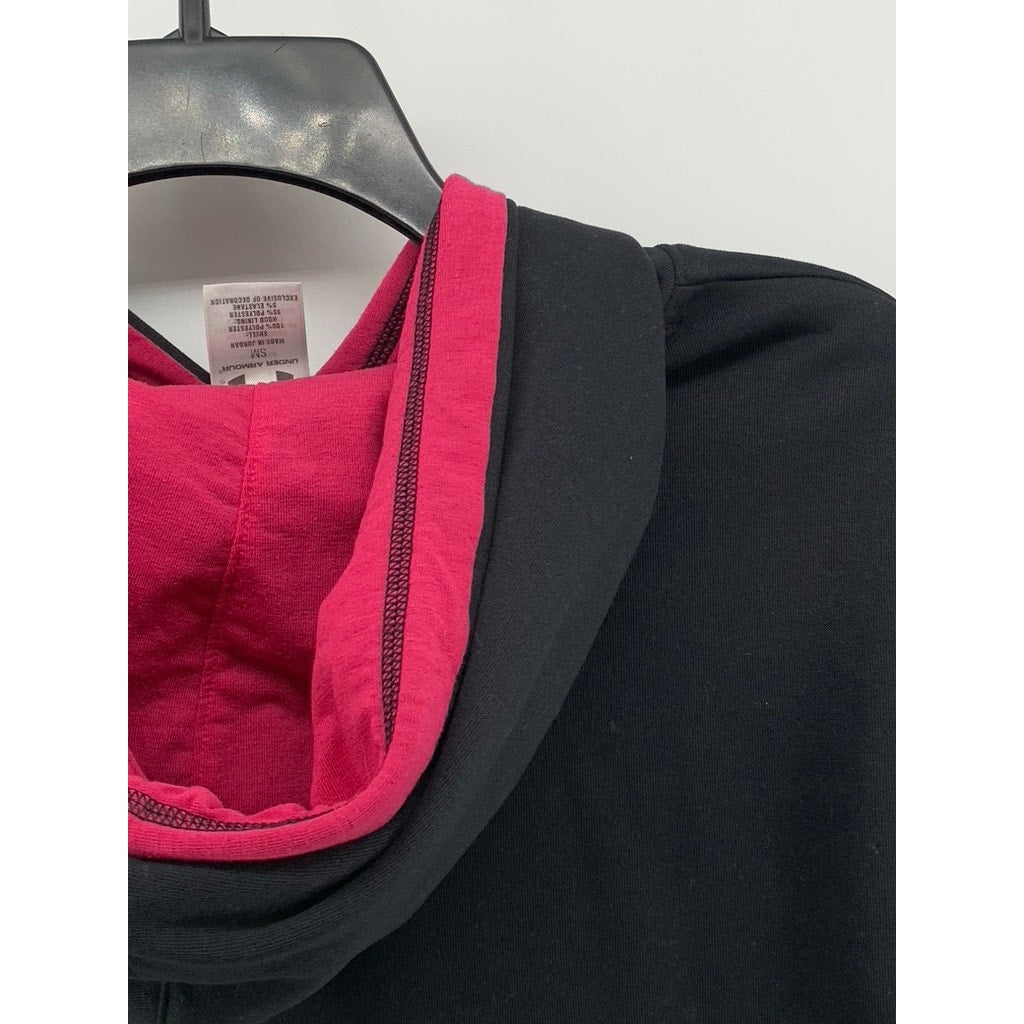 UNDER ARMOUR Women's Black-Pink Embroidered Logo Hoodie SZ S