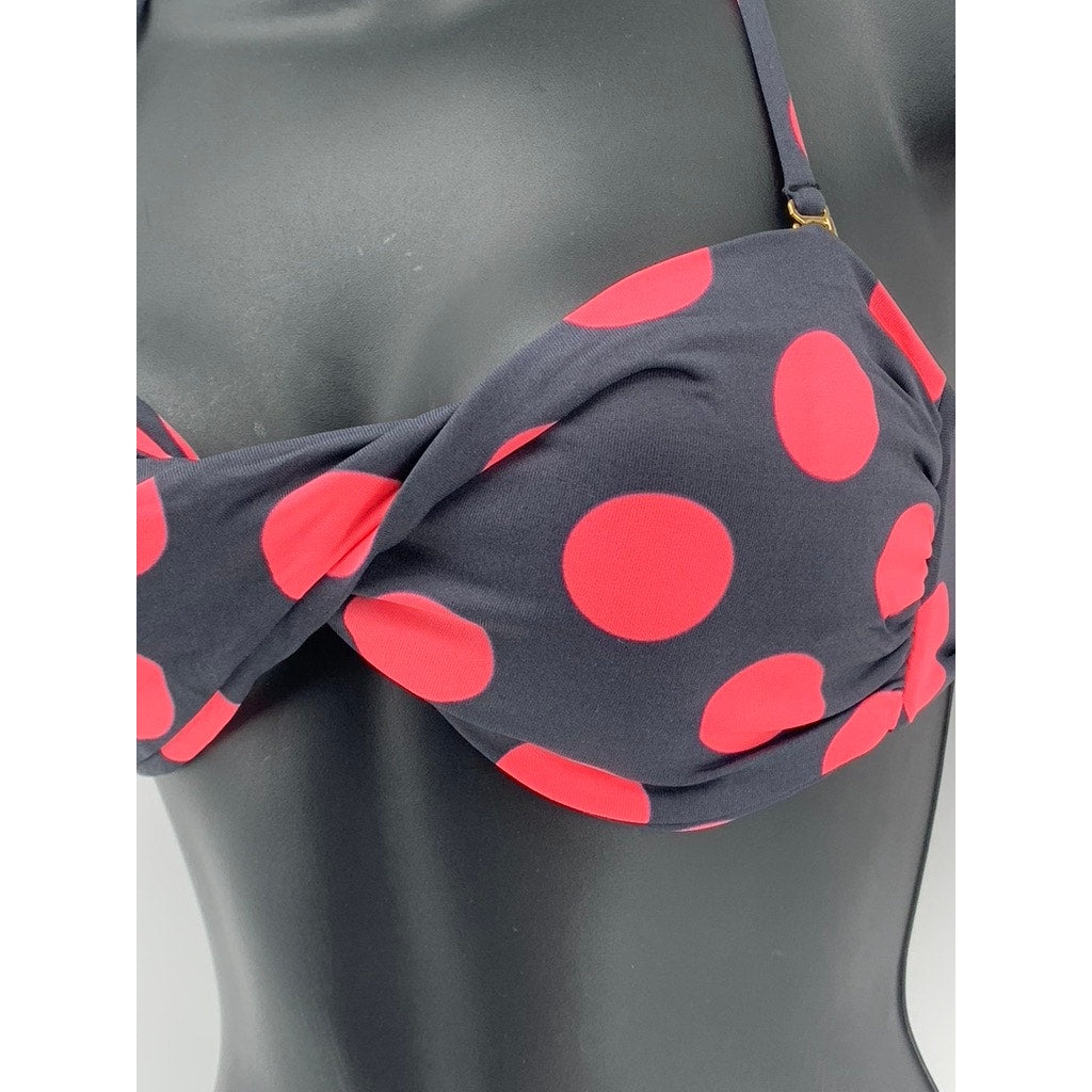 ONDADEMAR Women's Black-Pink Polka Dot Twist Front Swim Top SZ S
