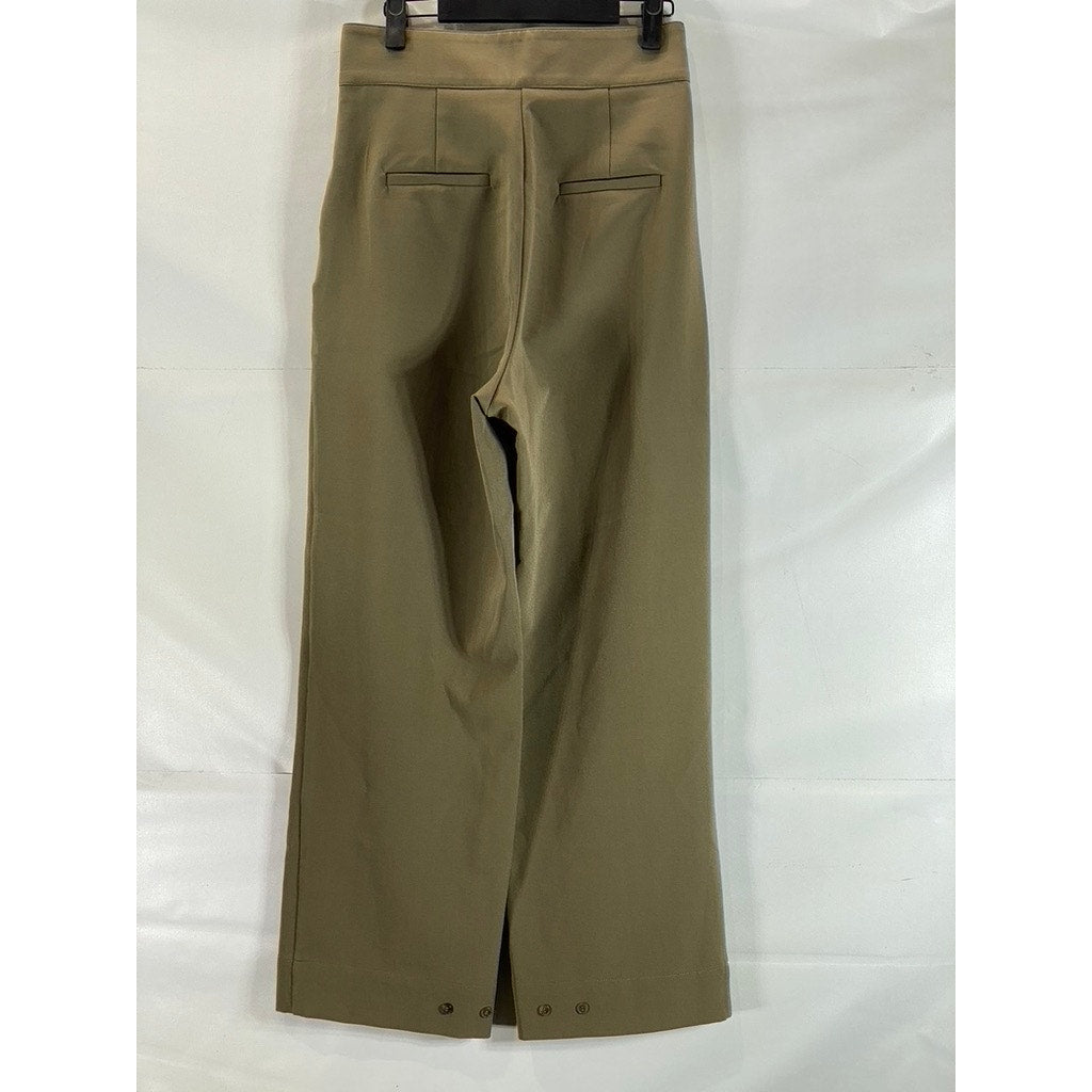 MEMO Women's Relaxed Loose Fit Pleated Waist Adjustable Strap Olive Pants SZ M