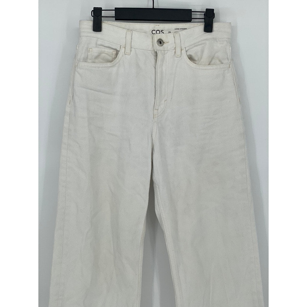 COS Women’s White Loose Fit Straight-Leg Denim High-Rise Jeans SZ 26